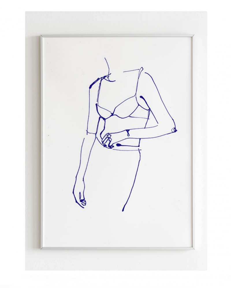 An illustration inspired by the act of undressing - capturing the pauses and moments as each piece of clothing is removed. An original drawing by Caroline Tomlinson.