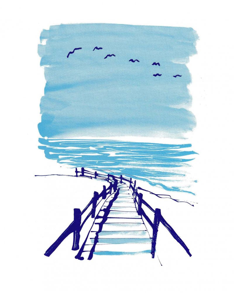 A travel illustration by Caroline Tomlinson. Inspired by the coast as part of a series inspired by Endless Summer - perfect for those with wanderlust.
