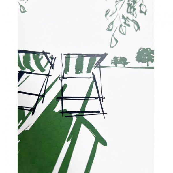 Summer in the City inspired silkscreen print two deckchairs in Hyde Park London