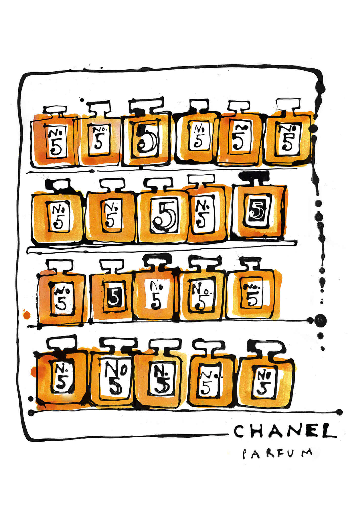 Illustration of Chanel No.5 perfume bottles