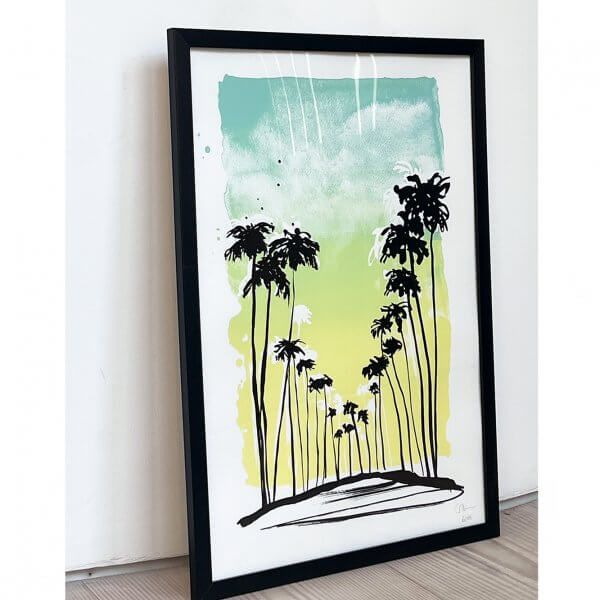 Endless Summer inspired silkscreen print framed, inspired by Santa Monica palm trees