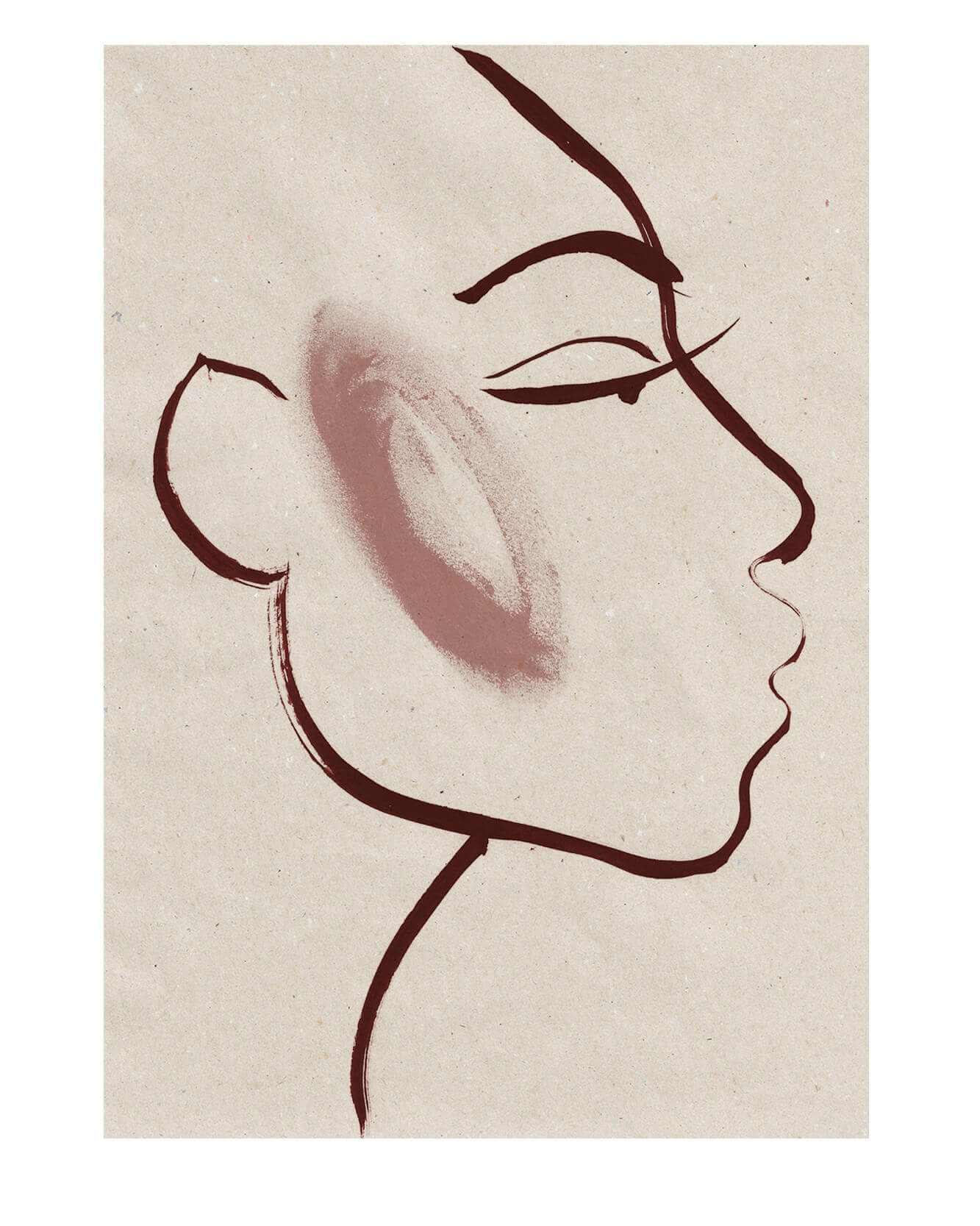 Simple brushstroke illustration, the profile of a woman for make up brand. Beauty illustration. Blusher illustration.