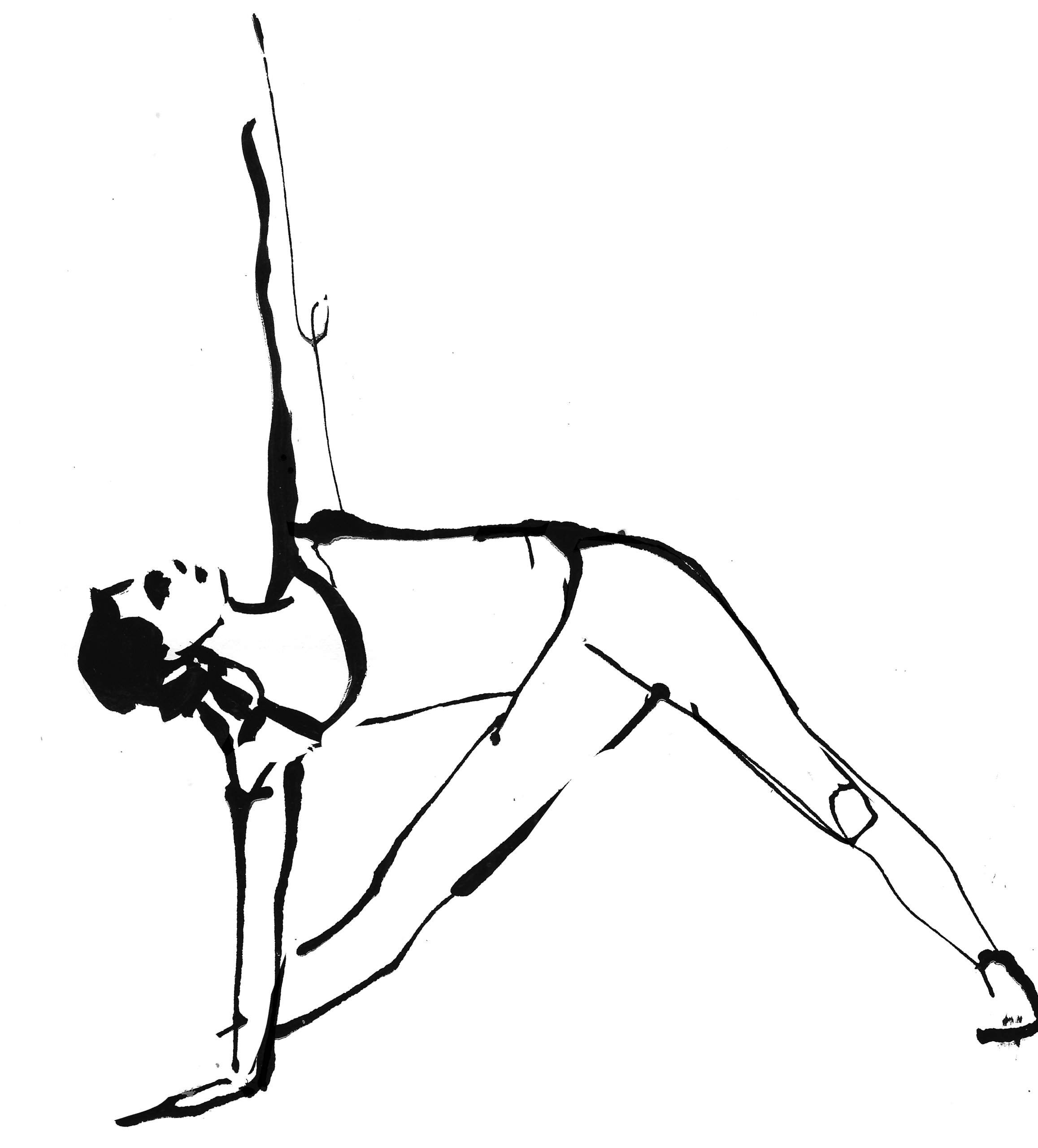Illustration of girl in yoga pose. Loose ink line of girl in a yoga pose for Tracy Anderson method, editorial magazine.