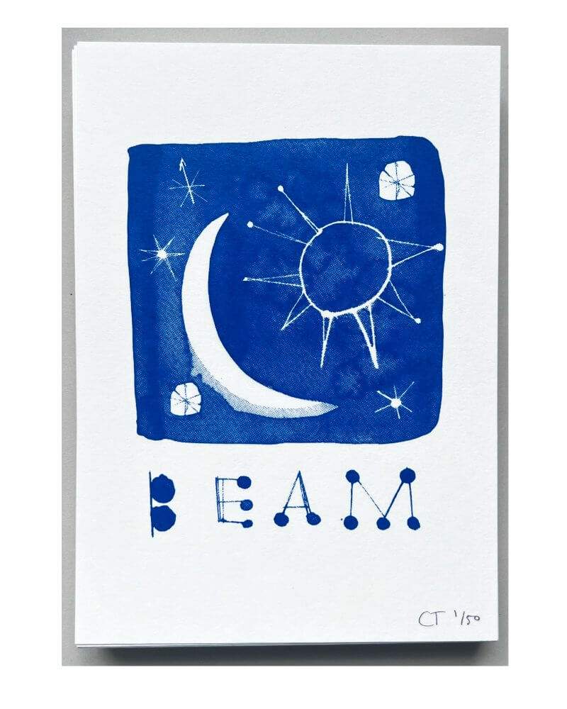 "Beam" - An edition screen print mini by Caroline Tomlinson inspired by the magic of positivity.
