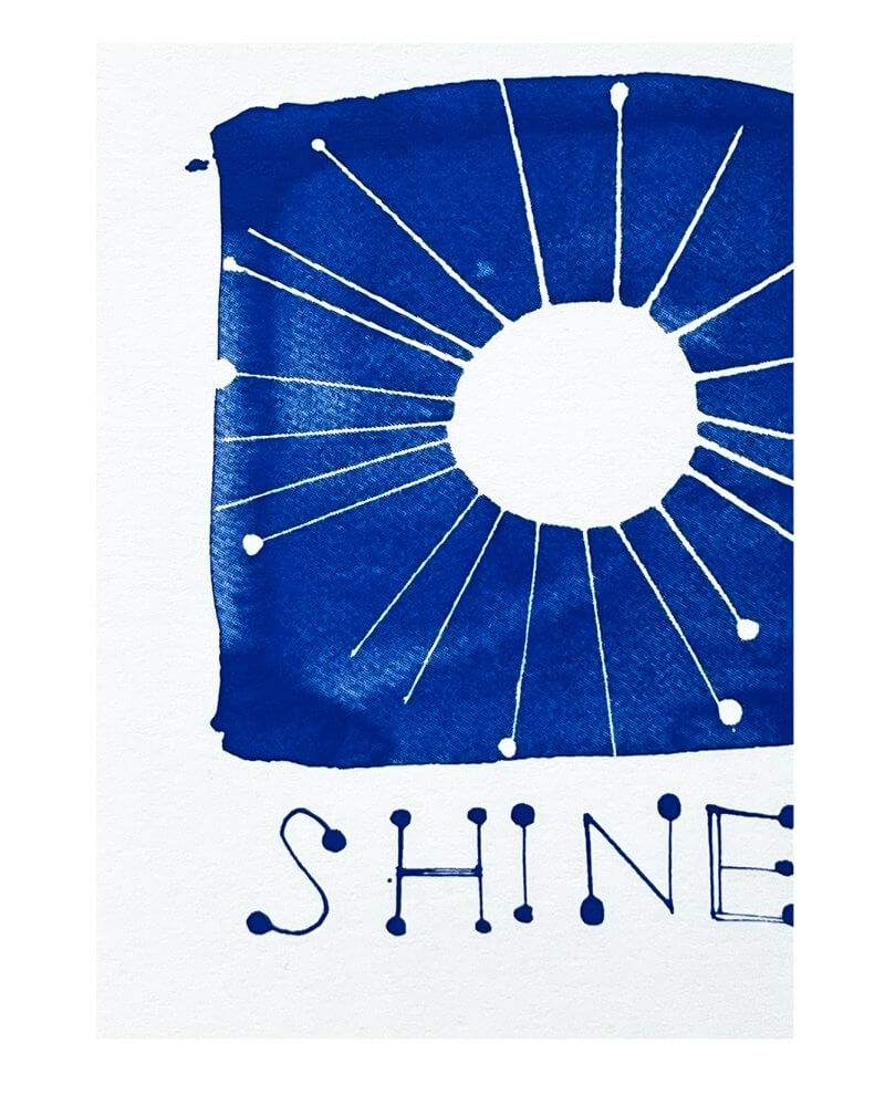 Caroline Tomlinson silkscreen edition. Detail of "Shine" - An edition screen print mini by Caroline Tomlinson inspired by the magic of positivity.