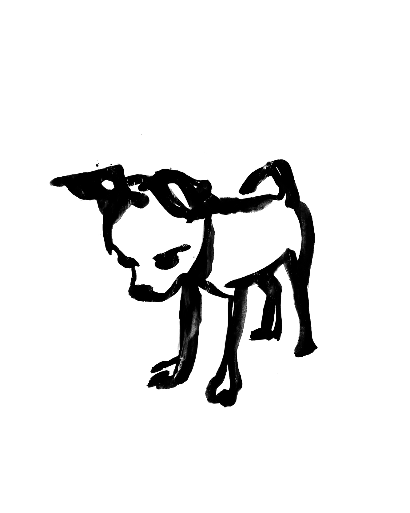 Simple  ink line drawing of a puppy dog. A dog drawing in ink.