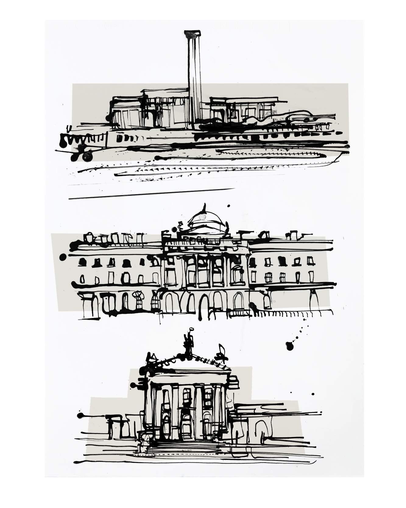 Sketchbook drawings of London landmarks in celebration of London Design Festival. Initial stage of the project capturing iconic London architecture and the energy of the city. Black ink drawing and hand drawn lettering