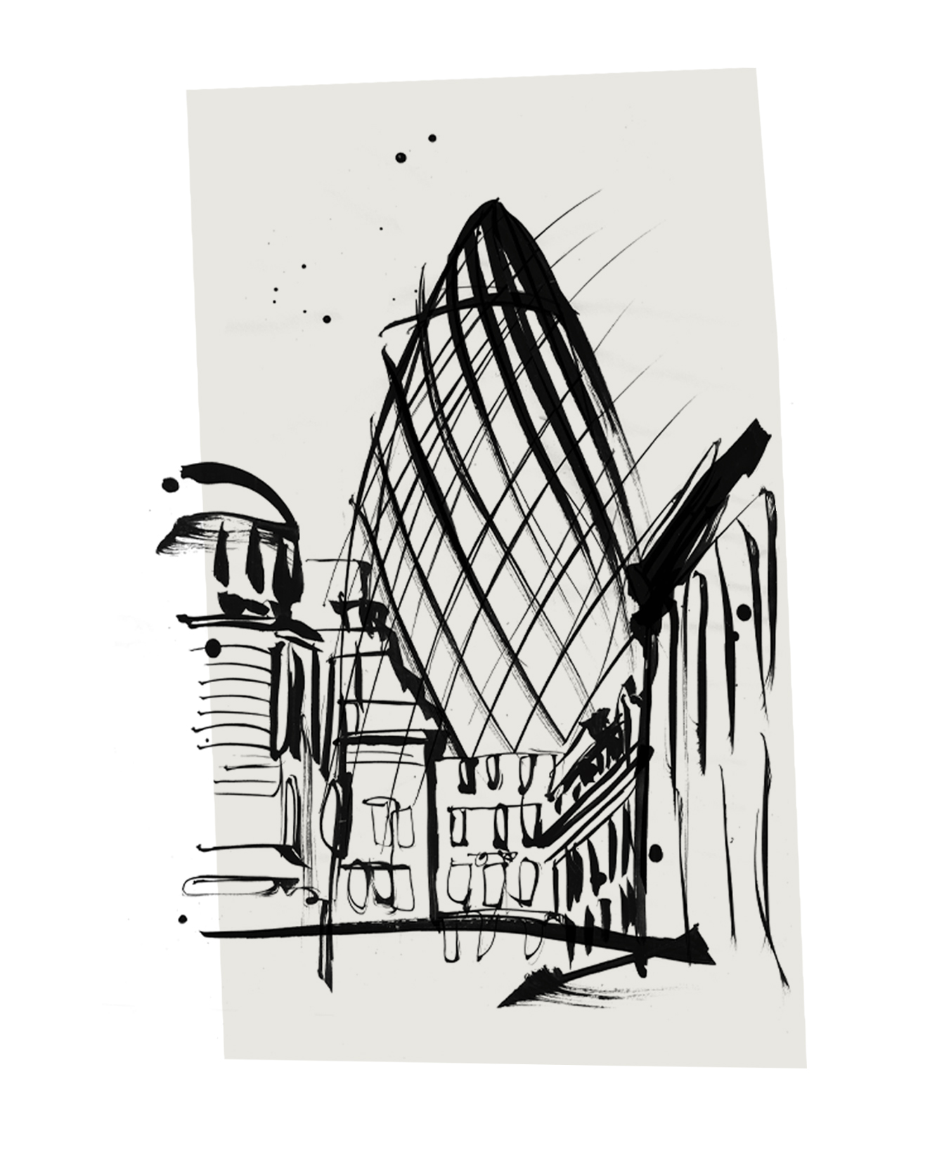 Early drawings of the Gerhkin London landmarks in celebration of London Design Festival. Initial stage of the project capturing iconic London architecture and the energy of the city. Black ink drawing and hand drawn lettering