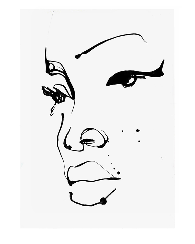 Caroline Tomlinson Illustration. Simple black ink line of a black woman's face