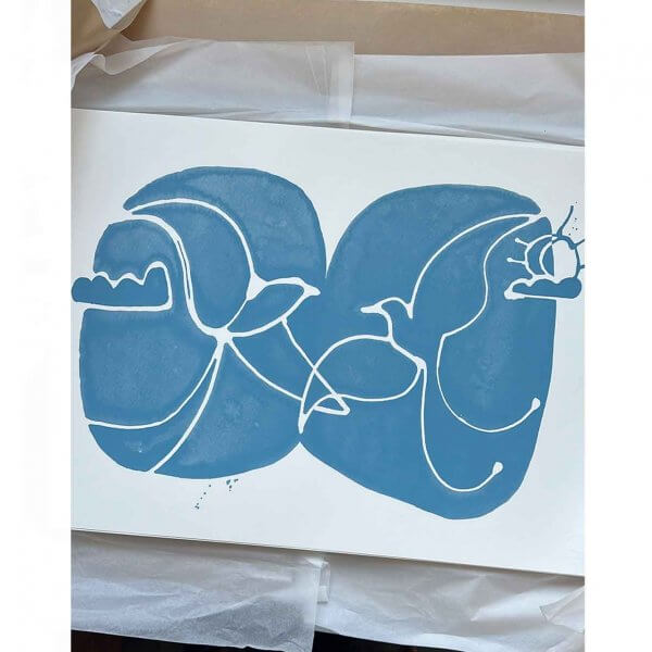 Caroline Tomlinson silkscreen edition. 'Together Flying High' edition 30. One colour screen print by Caroline Tomlinson, B2 poster size. Inspired by the sense of belonging and feeling anything is possible when together. One colour hand printed silkscreen B3 sized print.