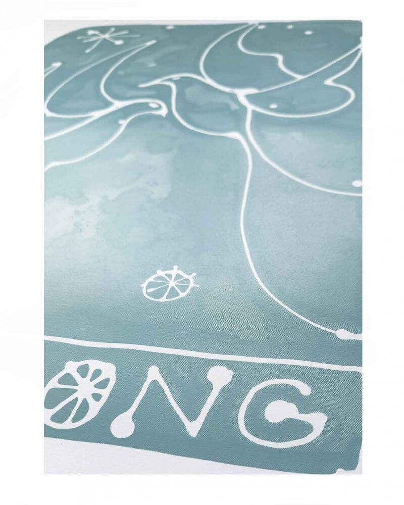 Detail Caroline Tomlinson silkscreen edition. 'Belong' edition 25. One colour screen print by Caroline Tomlinson, B2 poster size. Inspired by the sense of belonging. One colour hand printed silkscreen B2 sized print.
