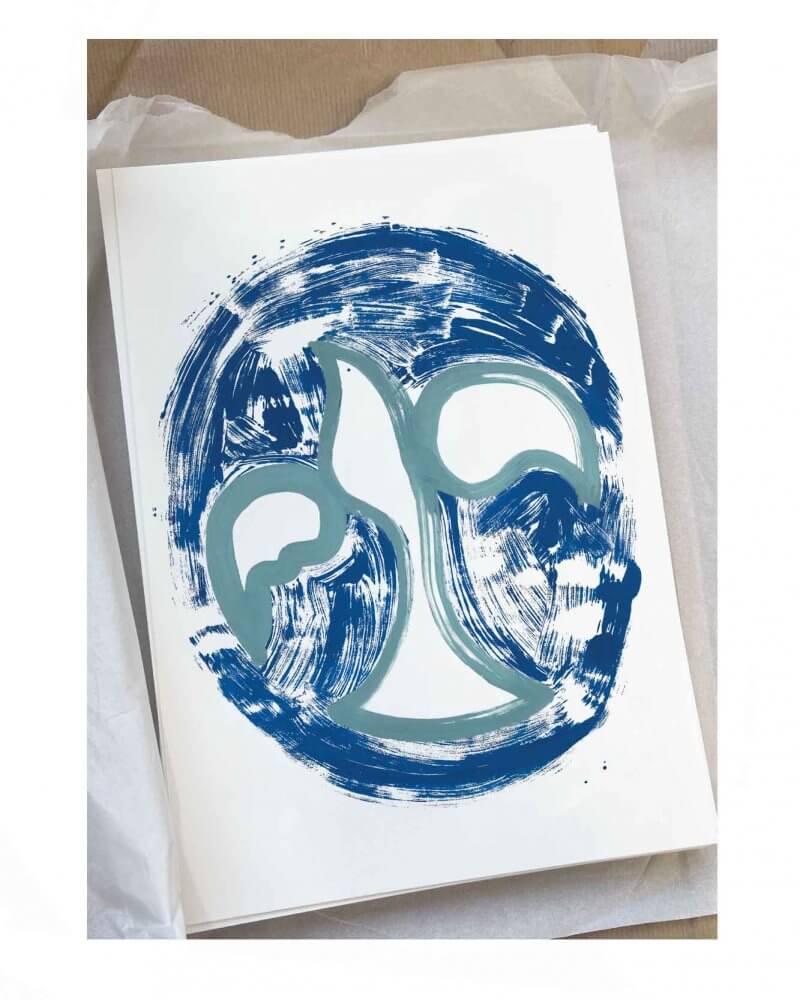 An art print for the home by Caroline Tomlinson. Inspired by flying high. Original mono print made with household paint using in bold brush strokes. Giclée print available in various sizes a3, a2, a1.