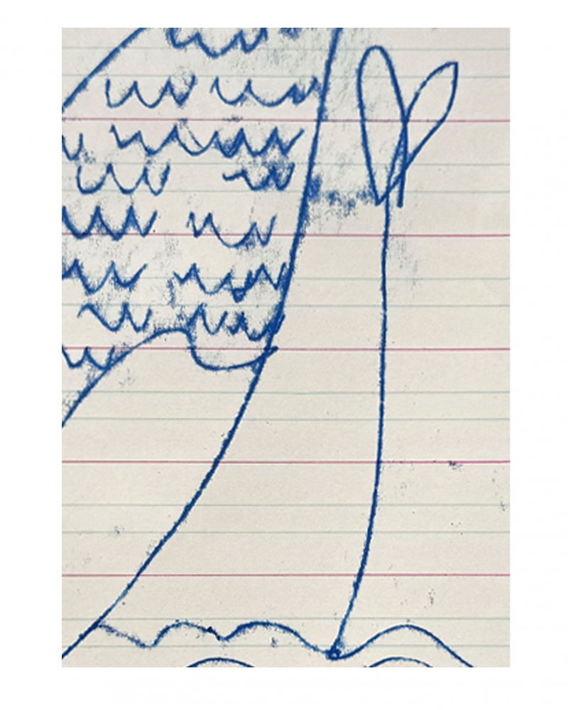 A detail of an original oil mono print drawing by Caroline Tomlinson.Blue lines drawn on vintage paper For our beloved. Mono print drawing of a bird - celebrating the journey. Original drawing for the home by Caroline Tomlinson. SIZE – 160mm x 204mm