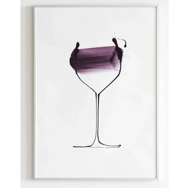 A glass of red. A giclée print for the home. Available in multiple sizes Red wine illustration by Caroline Tomlinson. Simple line drawing - colour watercolour and ink, hand drawn illustrations.