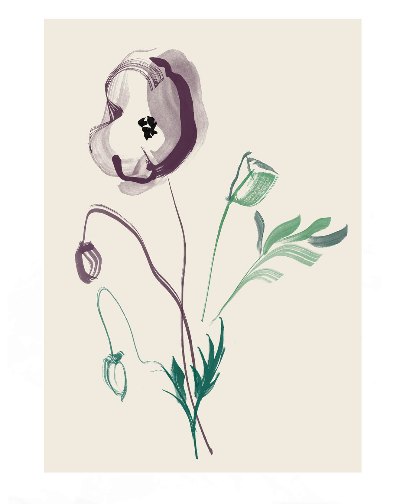 British wild flower illustrations. Gestural ink brushstrokes for textile prints and ceramics designs.