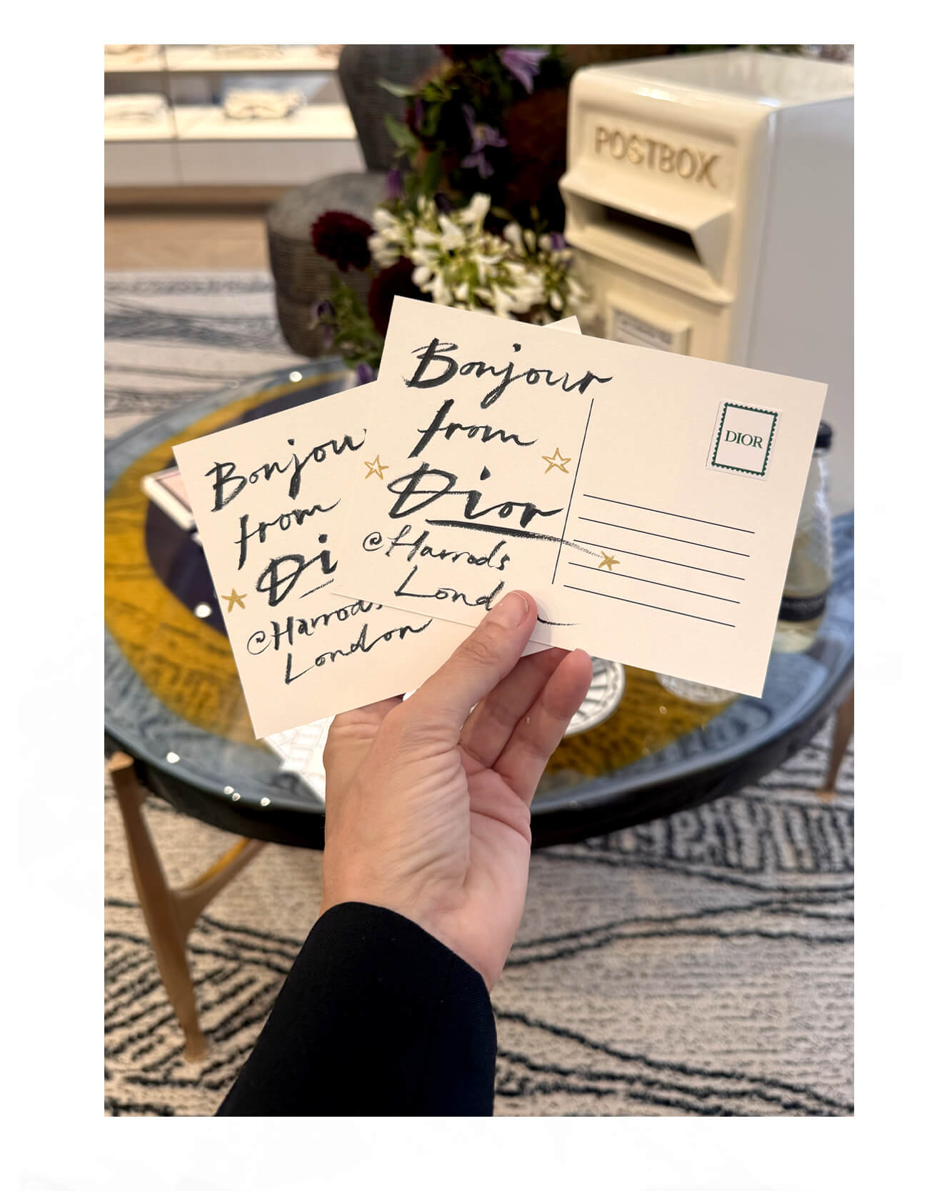 To celebrate the opening of Dior's new boutique store in Harrods, I was invited to write personalised postcards for clients.