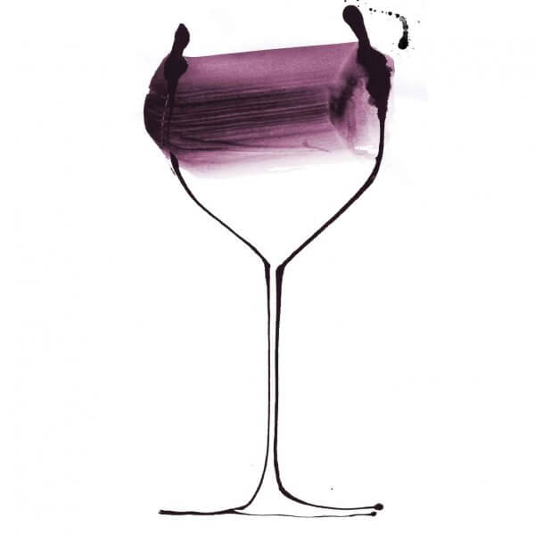 A glass of red. A giclée print for the home. Available in multiple sizes Red wine illustration by Caroline Tomlinson. Simple line drawing - colour watercolour and ink, hand drawn illustrations.