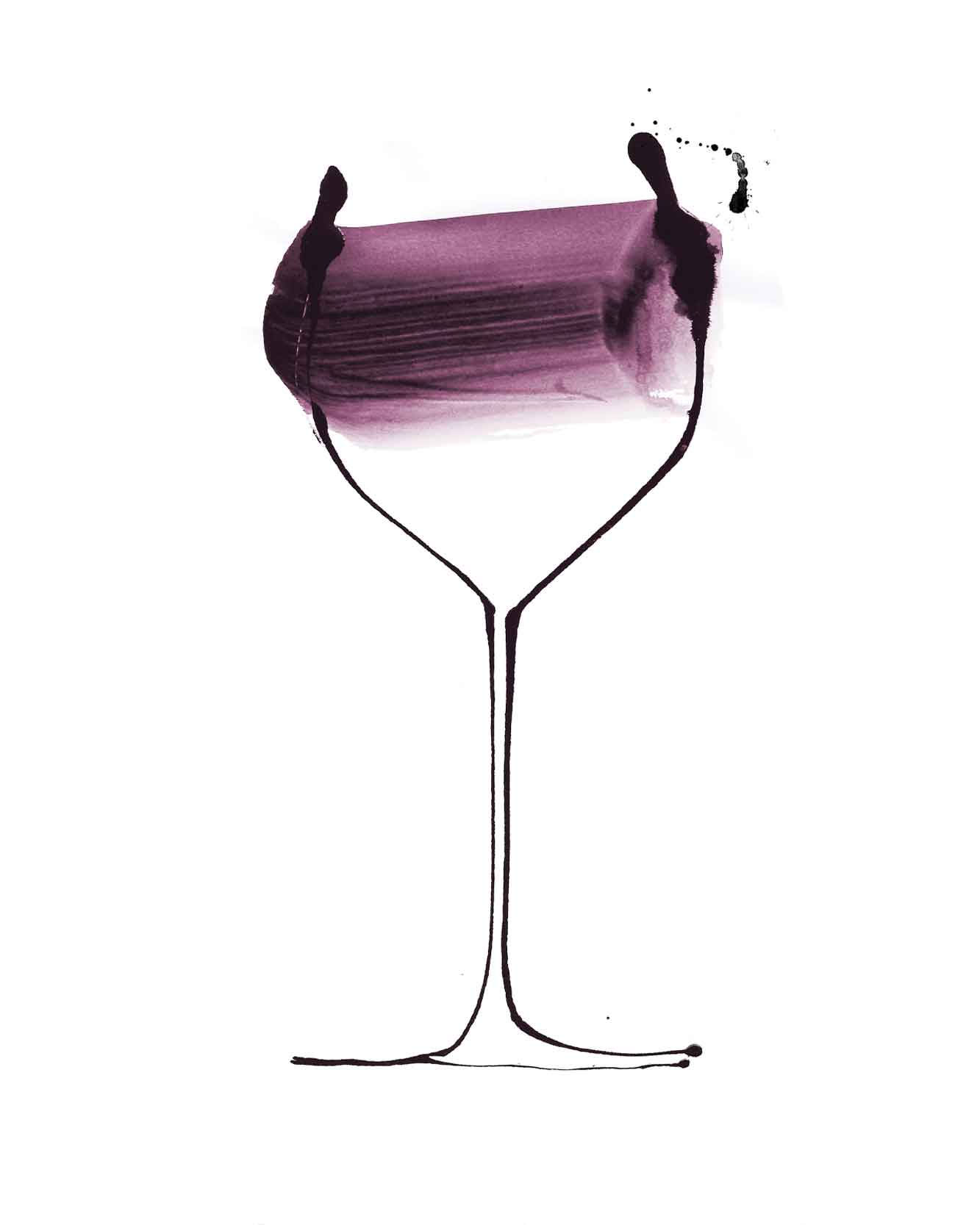 A glass of red. A giclée print for the home. Available in multiple sizes Red wine illustration by Caroline Tomlinson. Simple line drawing - colour watercolour and ink, hand drawn illustrations.