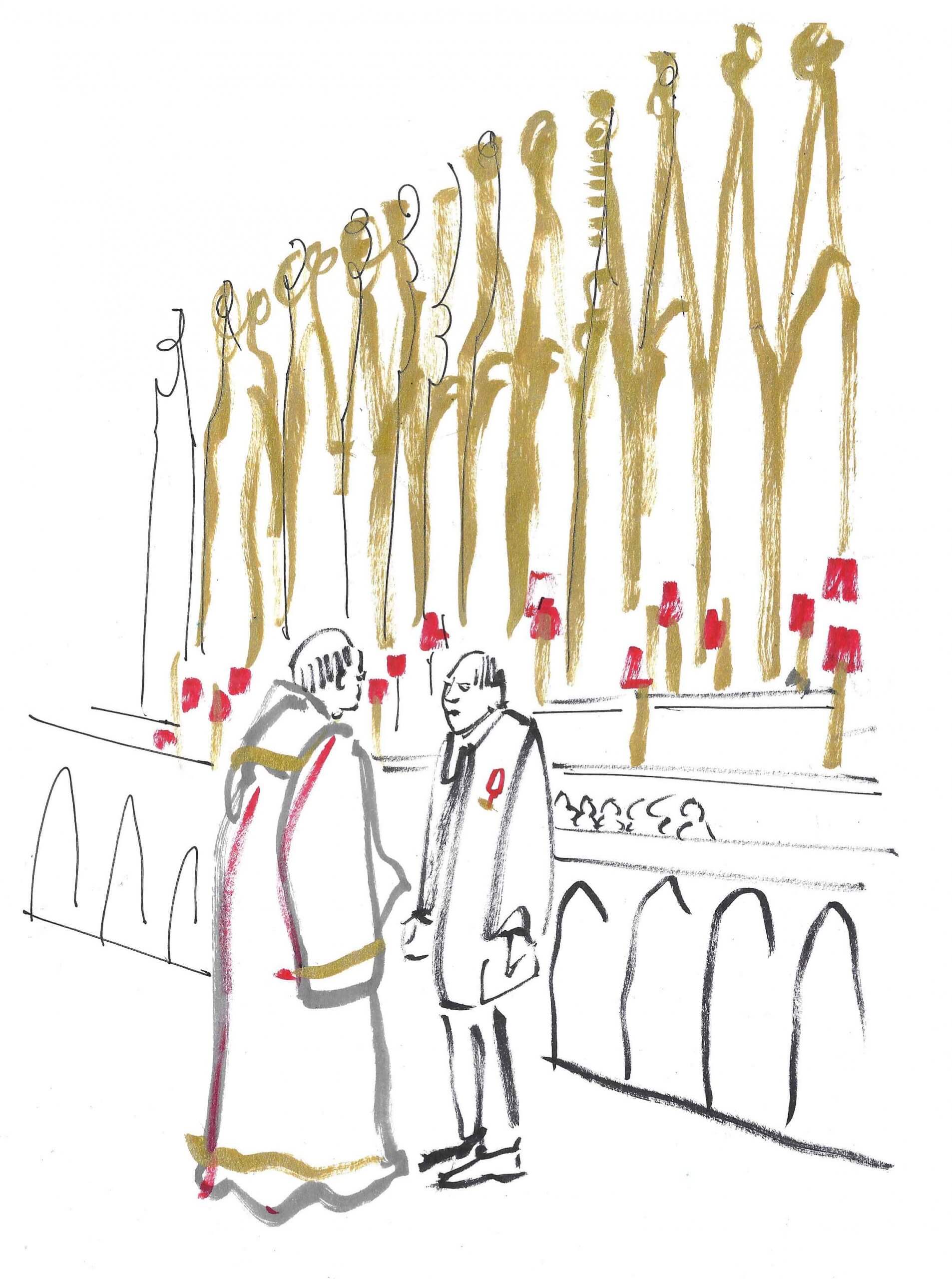 Open sketchbook with an exterior drawing of Westminster Abbey for a project drawing live for Christmas Carol Service Westminster Abbey for The Royal Foundation of the Prince and Princess of Wales - Live Drawing