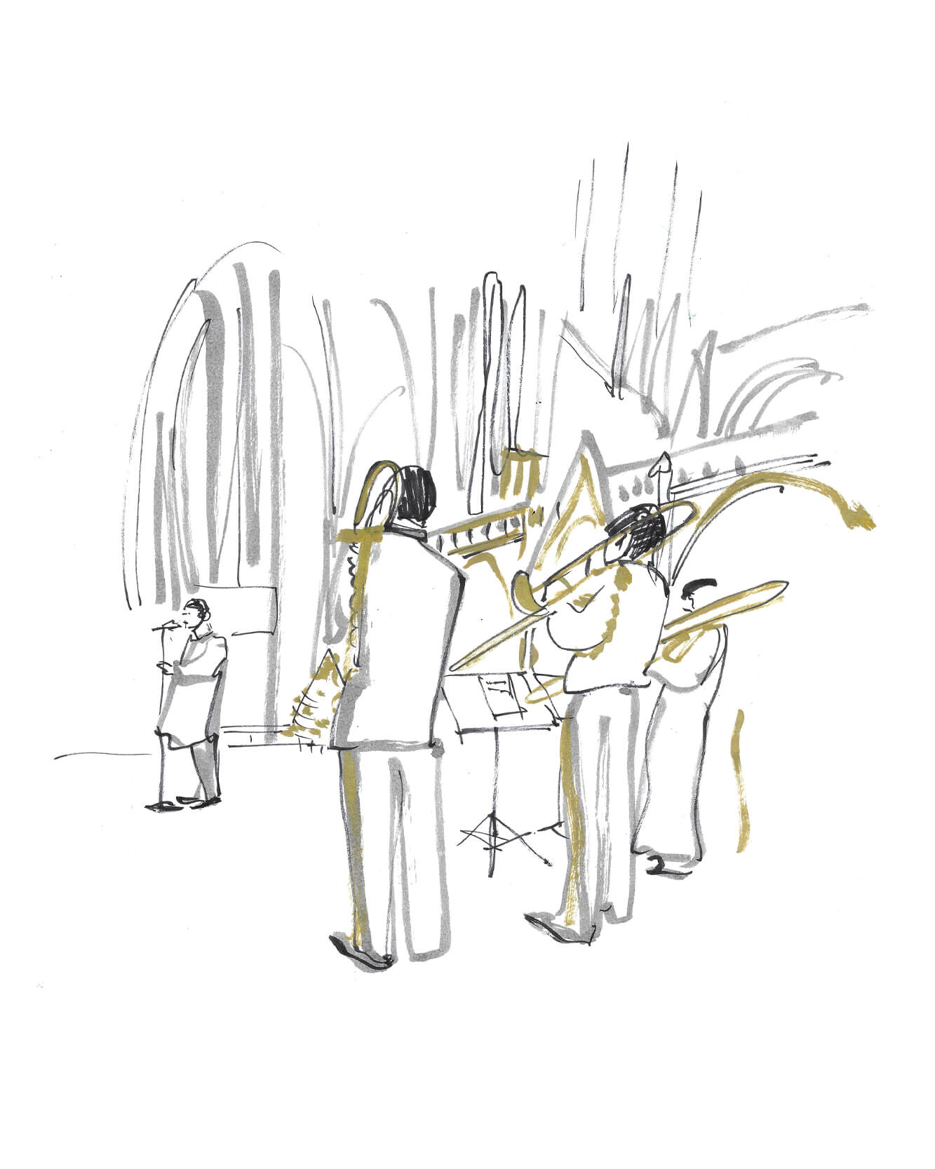 Open sketchbook with an exterior drawing of Westminster Abbey for a project drawing live for Christmas Carol Service Westminster Abbey for The Royal Foundation of the Prince and Princess of Wales - Live Drawing