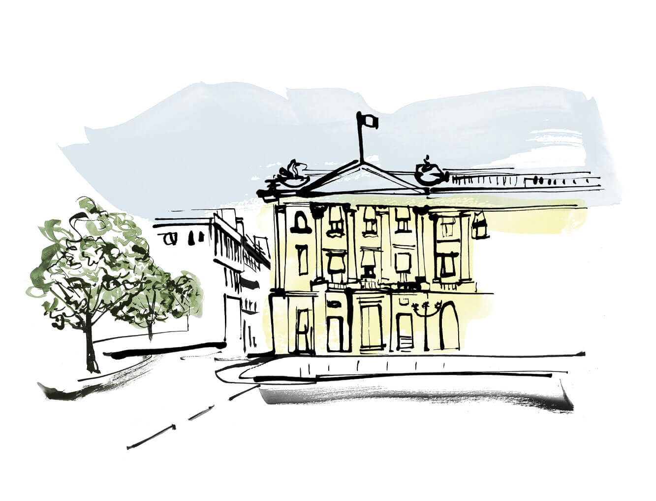 Illustrated hotel facade with custom typography for travel editorial feature - Paris