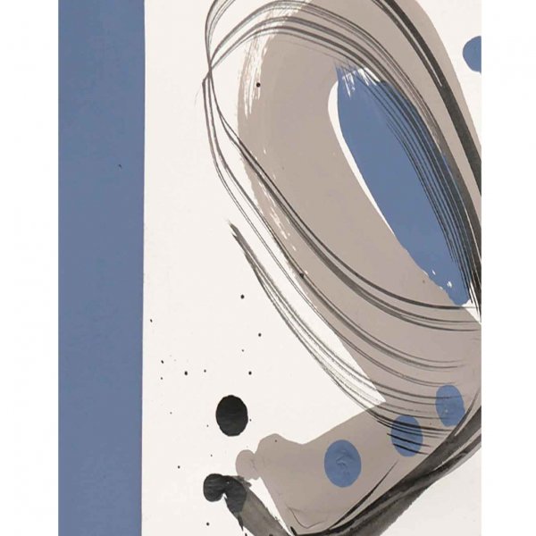 Original A5 butterfly painting in taupe and cobalt blue house hold paint and black Indian ink on heavyweight paper, painted by London artist Caroline Tomlinson, 2026